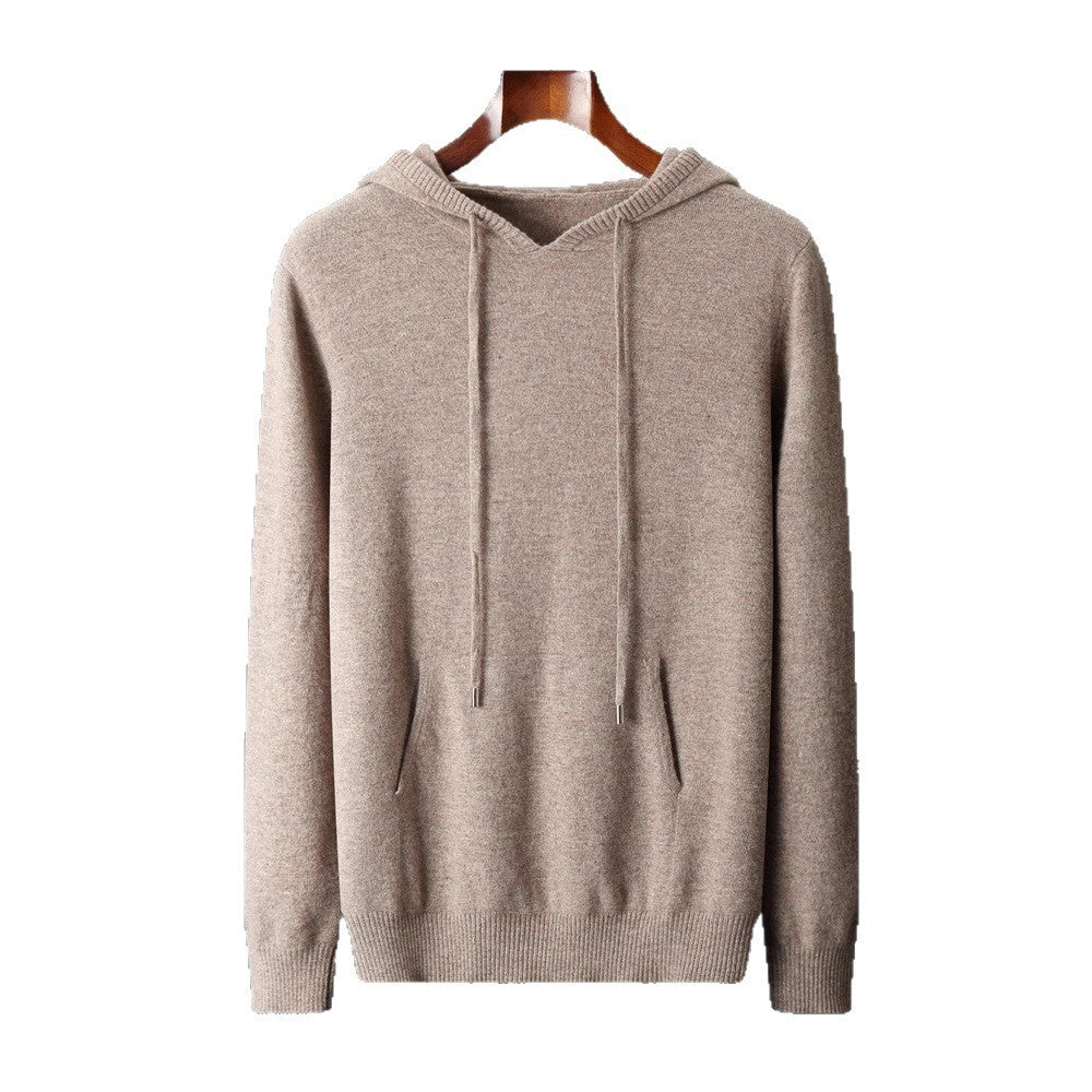 Men's Solid Color Loose Knitted Hooded Long Sleeve Base Sweater