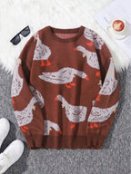 Men's Loose Casual Round Neck Printed Knitted Sweater