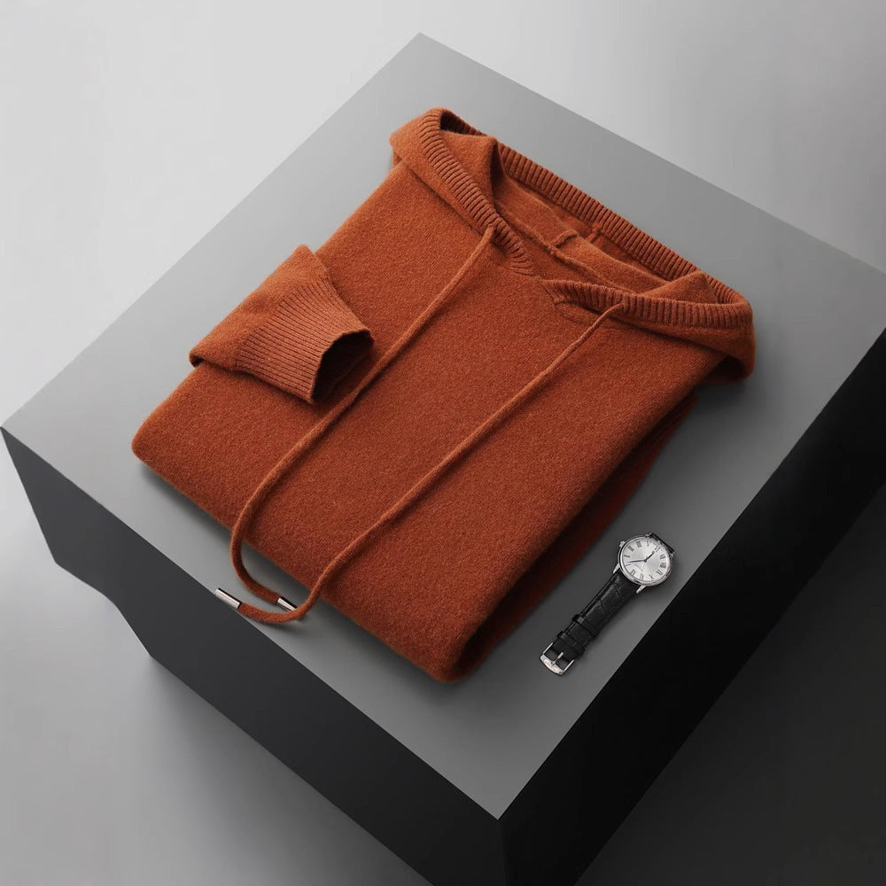 Men's Solid Color Loose Knitted Hooded Long Sleeve Base Sweater