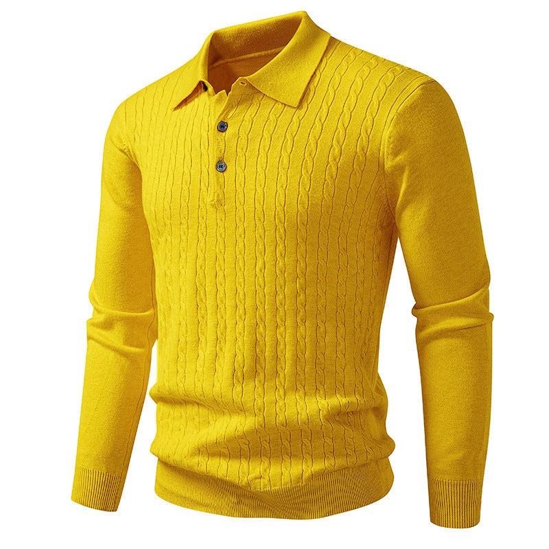 New Twisted Flower Men's Trendy Cardigan Solid Color Polo Collar Knitted Sweater Men