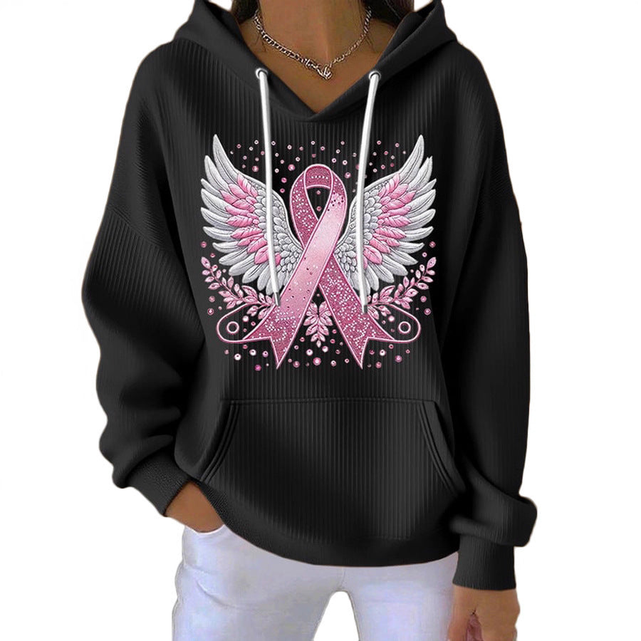 Striped Fabric Digital Printed Hooded Long Sleeve Women's Sweater