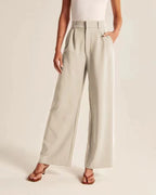 Commuter Drooping Slimming Solid Pocket High Waist Wide Leg Pants
