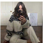 Short Zipper Polo Large Lapel Lamb Wool Loose Woolen Coat