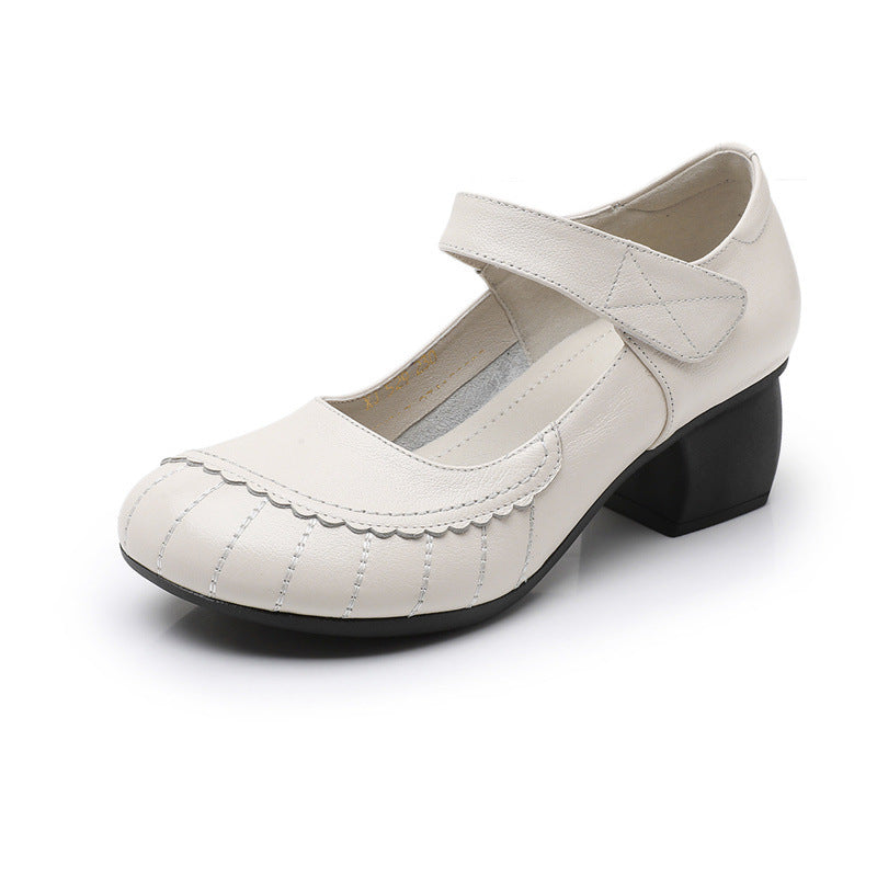 Velcro Low-cut Plus Size 43 Genuine Leather Women's Pumps