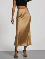 Women's Slim Fit Satin Skirt Fashion Chic Solid Long Skirt