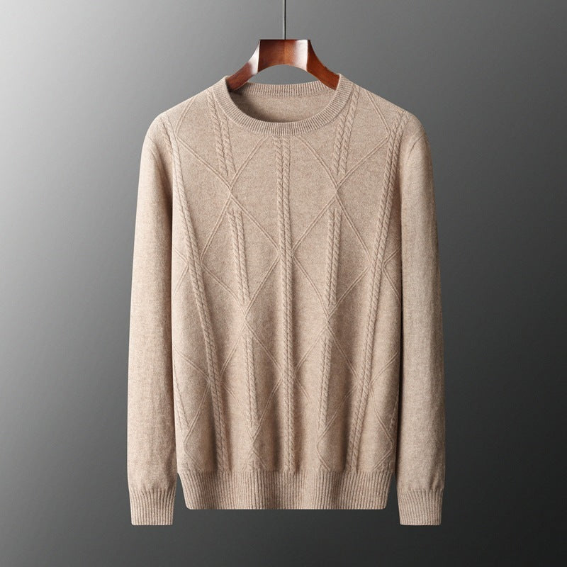 Autumn And Winter New Round Neck Diamond Lattice Twisted Cashmere Men's Sweater