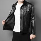 Men's Lapel Trend Lightweight Printed Leather Jacket