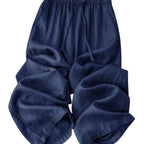 High Waist Drape Linen Cropped Straight Pants