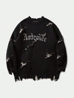 New Personality Street Jacquard Ripped Frayed Vintage Loose Sweater
