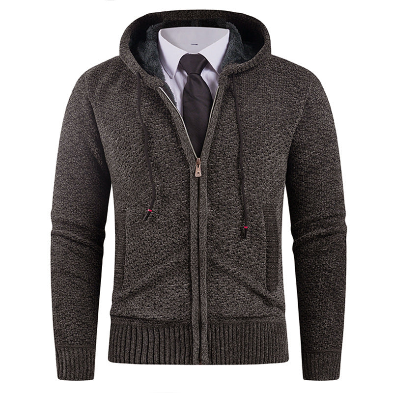 Men's Small Pineapple-pin Hooded Fleece Lined Fashion Knitwear Sweater