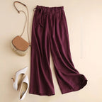 High Waist Side Lace-up Retro Art Elastic-waist Casual Pants For Women
