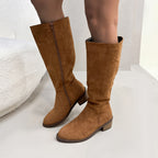 Chunky Heel Small Slim Suede Over The Knee Side Zipper Boots