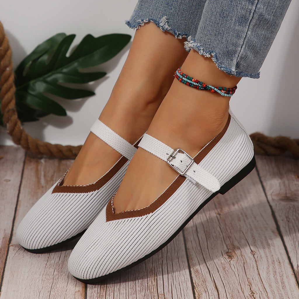 Flat Flying Woven Square Toe Low-cut Shoes