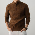 Half-height Henry Collar Button Twisted Sweater Thick Fashion Men's Knitwear