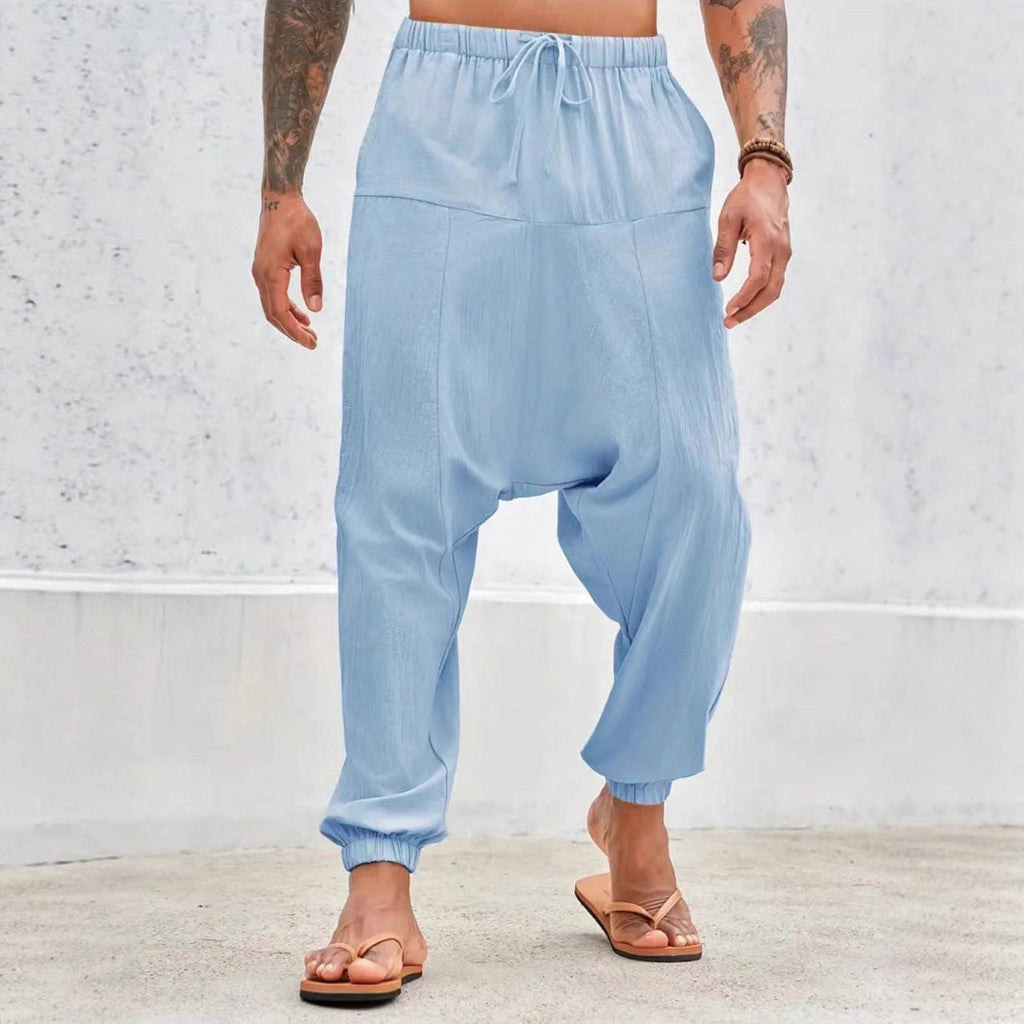 Summer Breathable Cuffed Pants Beach Straight-leg Pants Solid Color