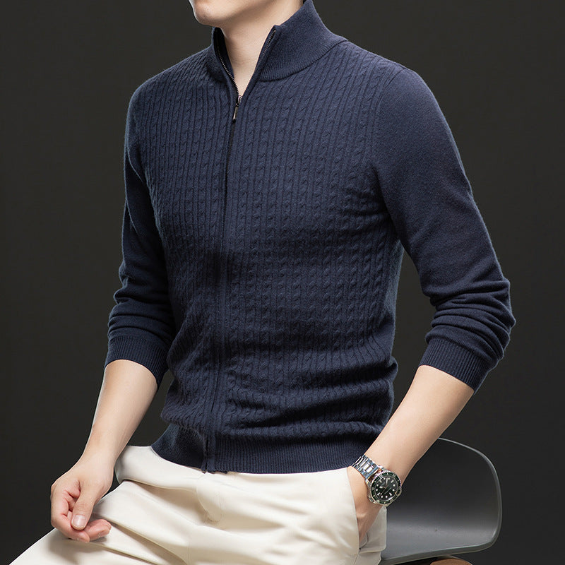 Thickened Zipper Stand Collar Knitted Coat Fashion Twisted Sweater