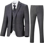 Men's Herringbone Pattern Slim Three Pieces Work Suit