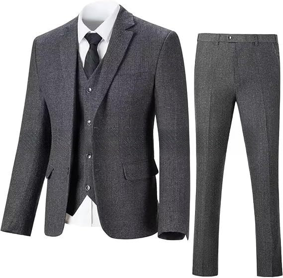 Men's Herringbone Pattern Slim Three Pieces Work Suit