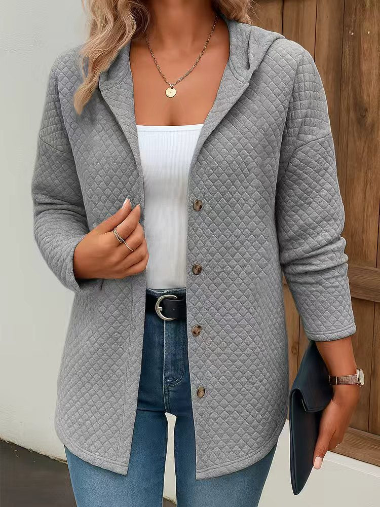 Women's Casual Loose Fashion Plaid Long Sleeve Cardigan Hoodie Coat