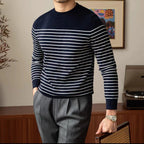 Business Commute Striped Design Contrast Color Long Sleeves Knitwear