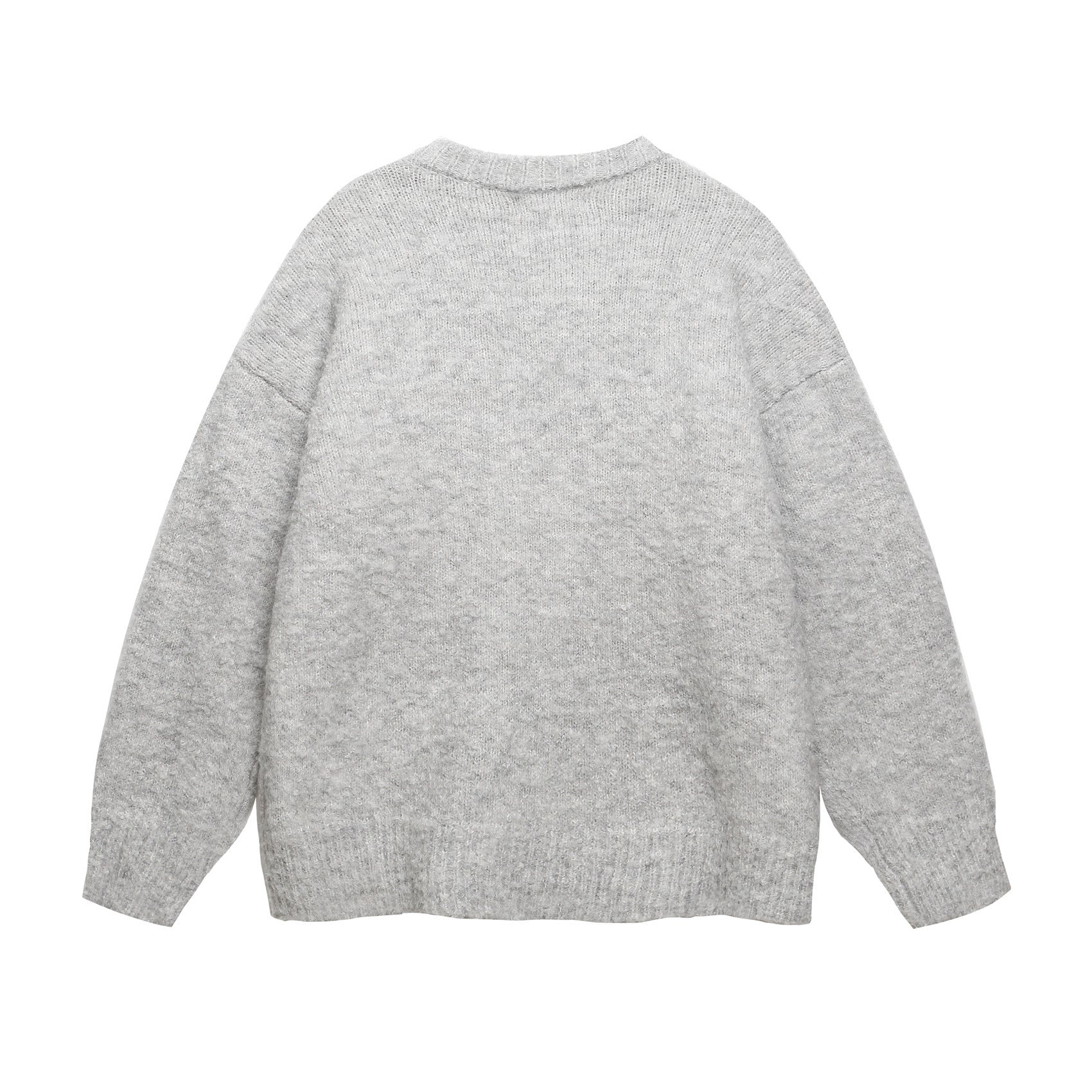 American Retro Christmas Hat Puppy Embroidery Design Casual Round Neck Sweater