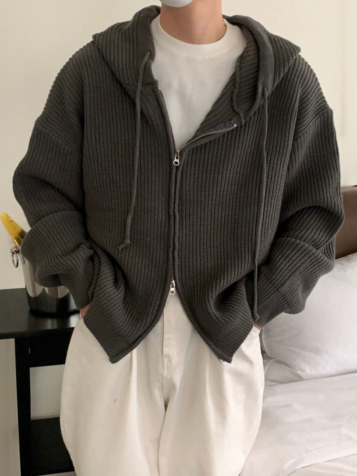 Idle Style Hooded Sweater Coat Men's Loose High Sense