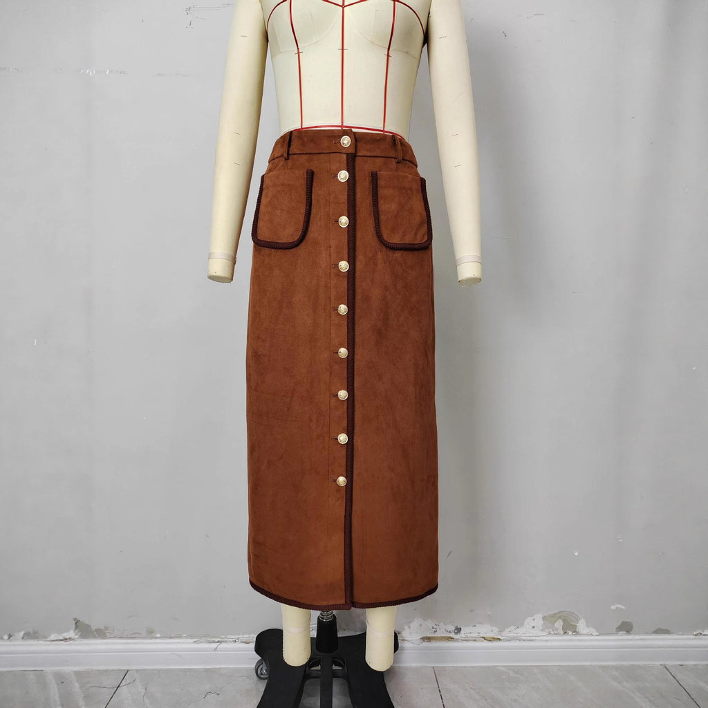 Women's Single-breasted High-waist Classic Fashionable Skirt