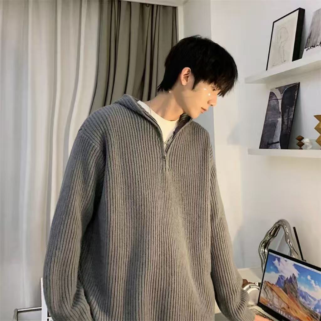 New Half Zipper Hooded Sweater For Men
