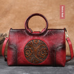 Embossed Retro Contrast Color Elegant Artistic National Style Small Square Bag