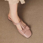 French Style Bow Closed Toe Half Slippers For Women