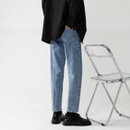 Men's Loose Straight Light Blue Cropped Pants