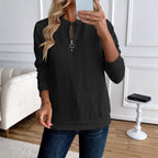 Women's Loose Casual Pullover Half Zipper Long Sleeve Solid Color Texture Round Neck Hoodie For Women