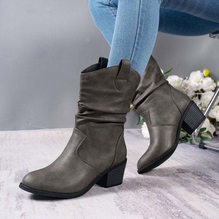 Fashion Western Denim Style Retro Cloth Cover Fashion Boots Women
