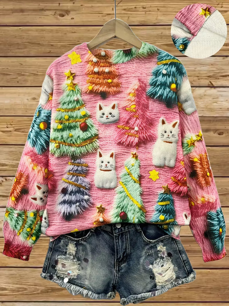 Women's Pullover Christmas Pattern Round Neck Sweatshirt