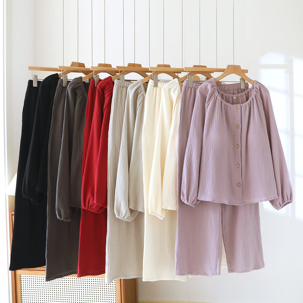 Women's Loose Long-sleeve Long Pants Casual Comfortable Simple Pajama Set