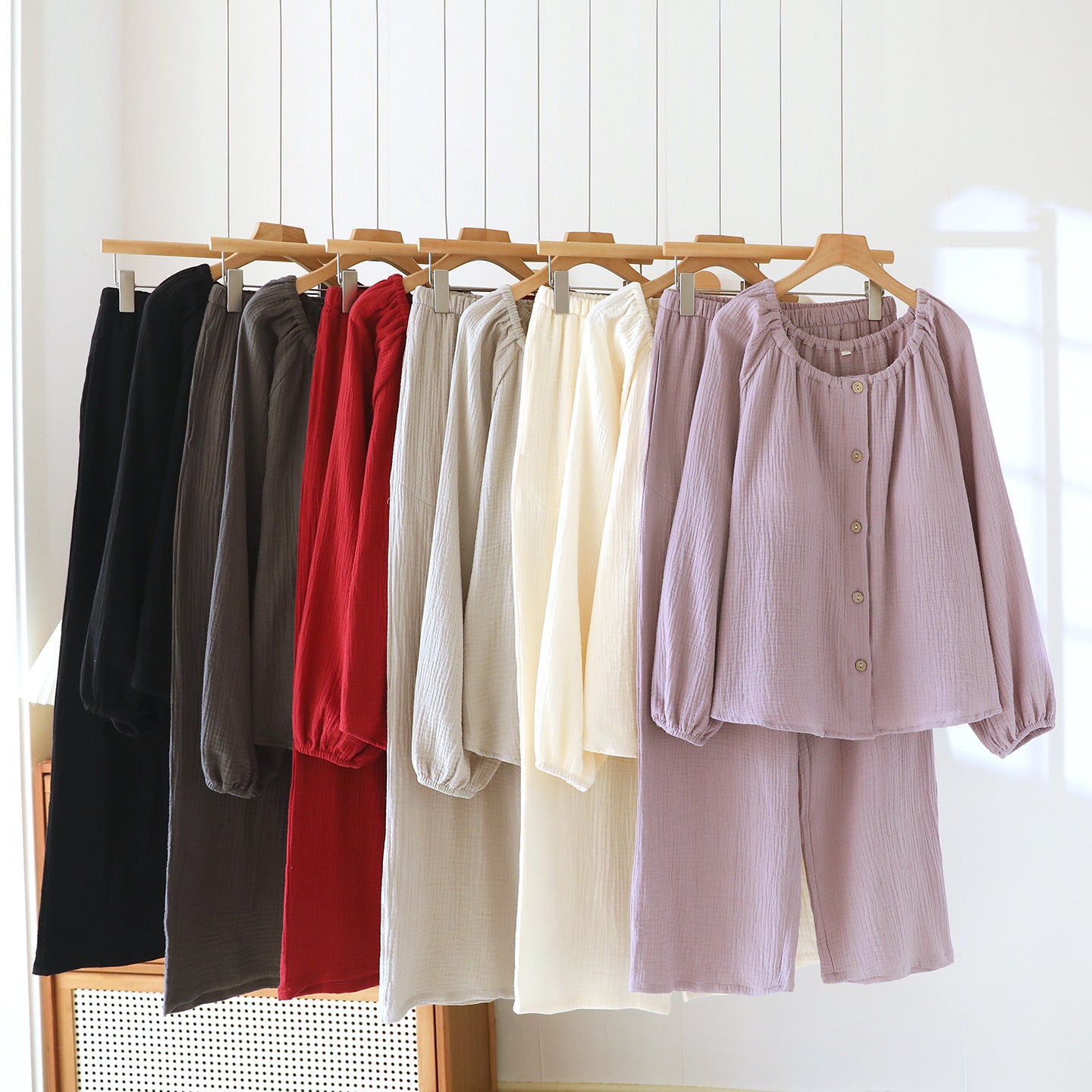 Women's Loose Long-sleeve Long Pants Casual Comfortable Simple Pajama Set