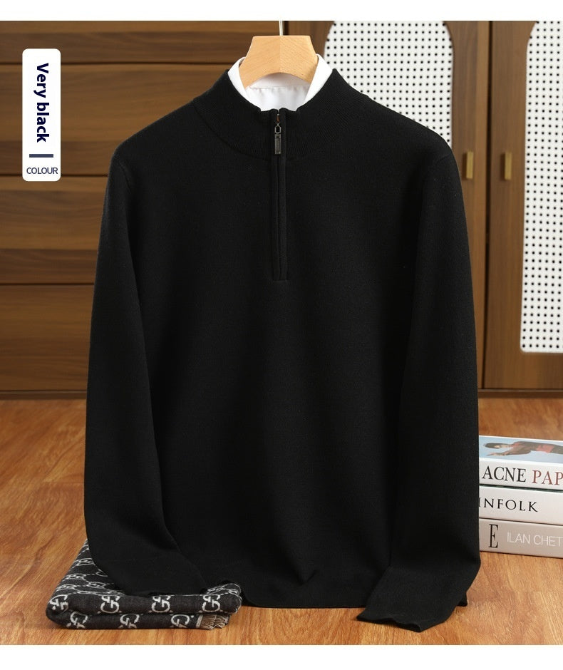 Half Zipper Worsted Wool Sweater Men's Sweater Inner Wear Blouse
