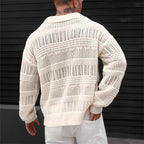 Men's Solid Color V-neck Street-like Lapel Hollow Knitwear