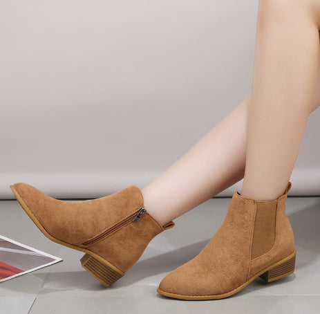 Pointed Suede Elastic Band, Thick Heel Casual Single Shoes For Women
