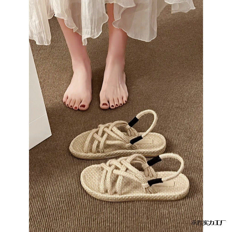 Braided Hemp Rope Sandals Female Student All-matching