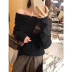 Lazy Style Shoulder-revealing Red Atmosphere Off-shoulder Sweater