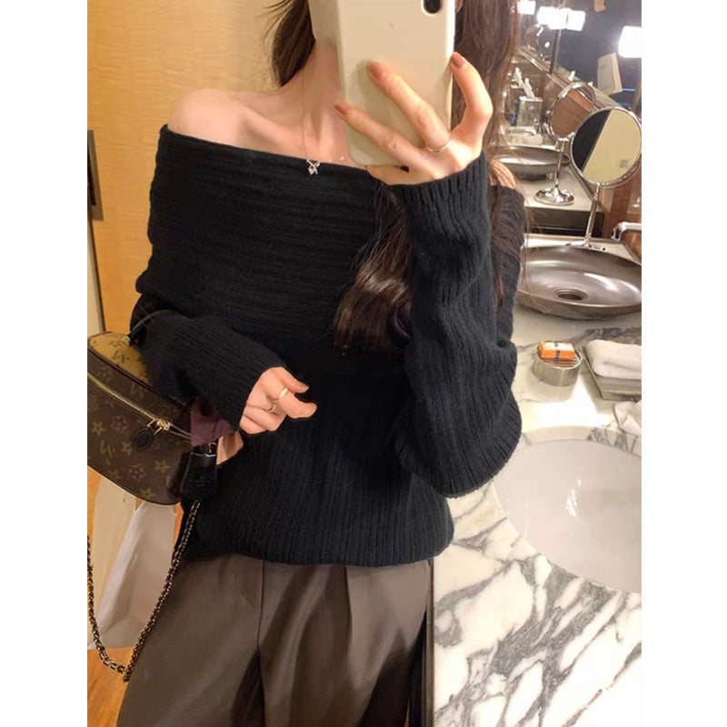 Lazy Style Shoulder-revealing Red Atmosphere Off-shoulder Sweater
