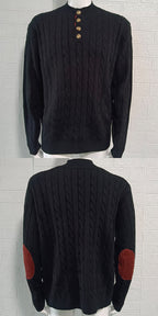 Slim-fit Buttoned Turtleneck Suede Stitching Sweater