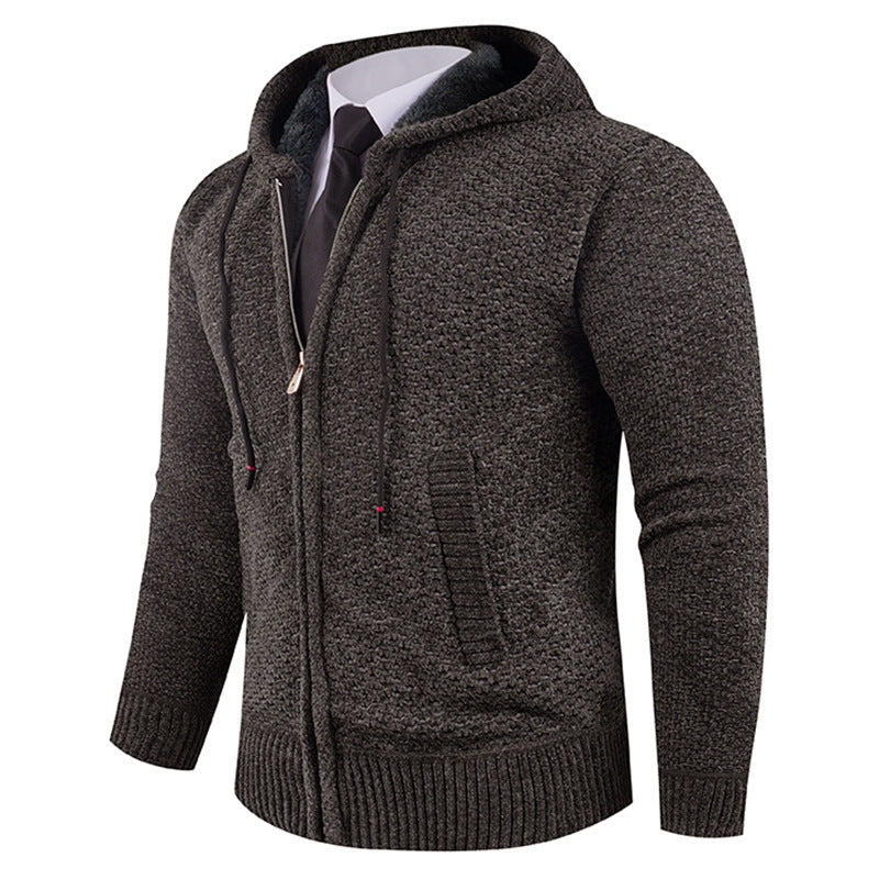 Men's Small Pineapple-pin Hooded Fleece Lined Fashion Knitwear Sweater