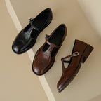 Retro Round Head T Shape Mary Jane Shoes Women