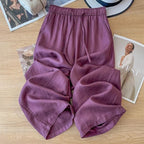 High Waist Drape Linen Cropped Straight Pants