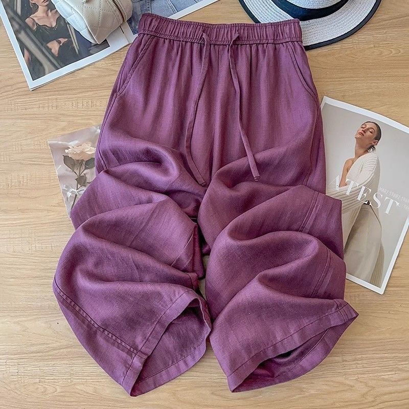 High Waist Drape Linen Cropped Straight Pants