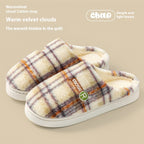 Women's Home Plush Warm Non-slip Plaid Cotton Shoes