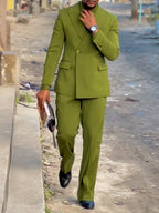Olive- Green Three-Piece Suit Blaze&Shirt&Tie Ensemble
