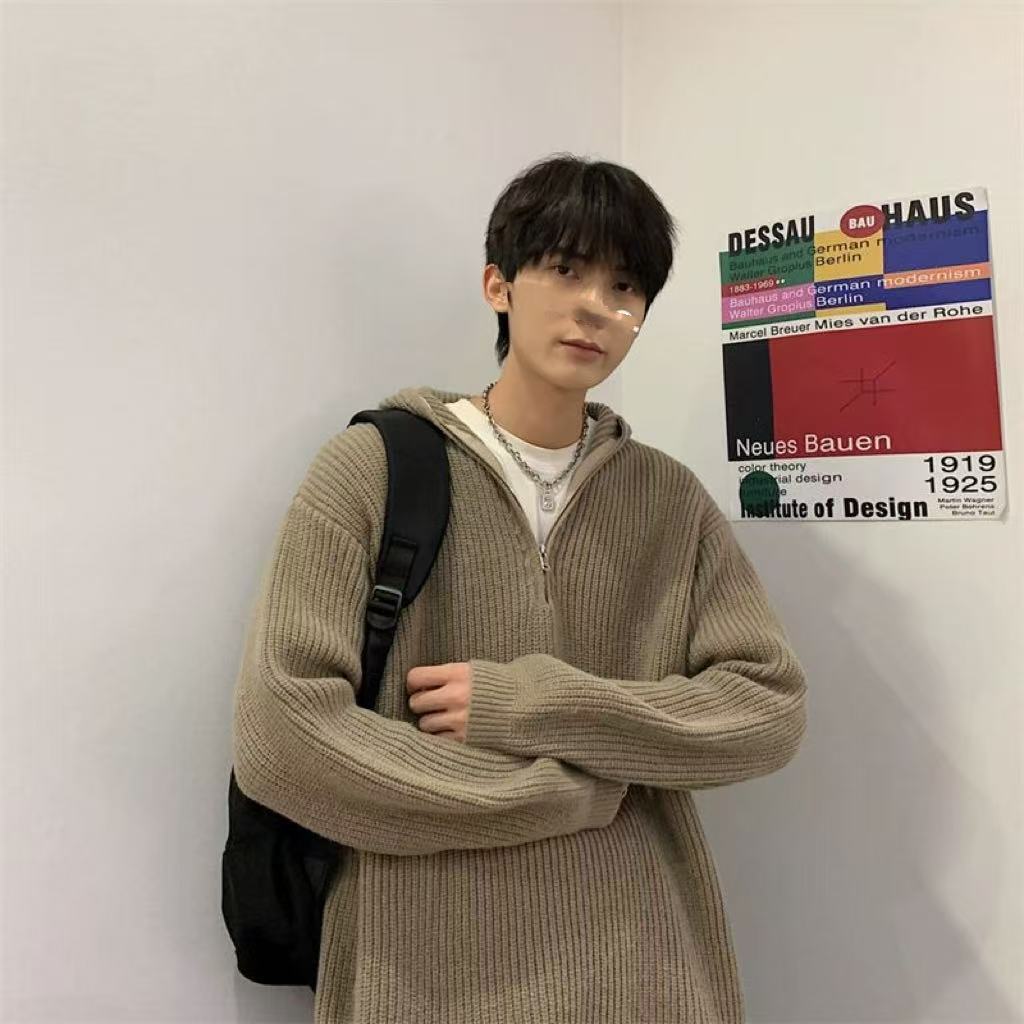 New Half Zipper Hooded Sweater For Men